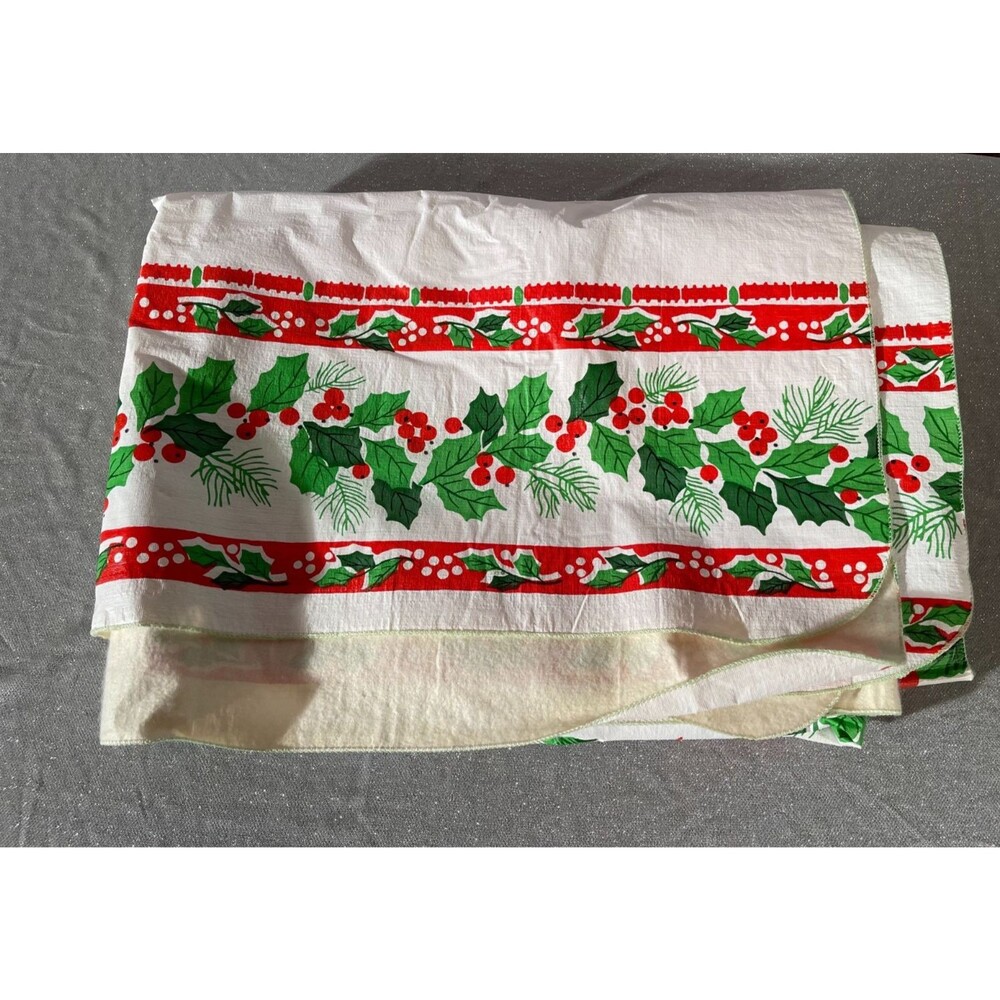 Vintage 80s Christmas Table Cloth 68 x 50 Retro 1980s Vinyl Flannel Back Holiday